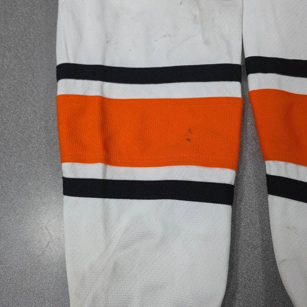 AK Hockey Socks Adult 24in White Orange Black Fair Striped Mesh Performance